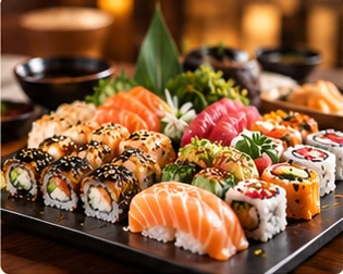 Seleção ilustrativa de sushi em uma travessa
